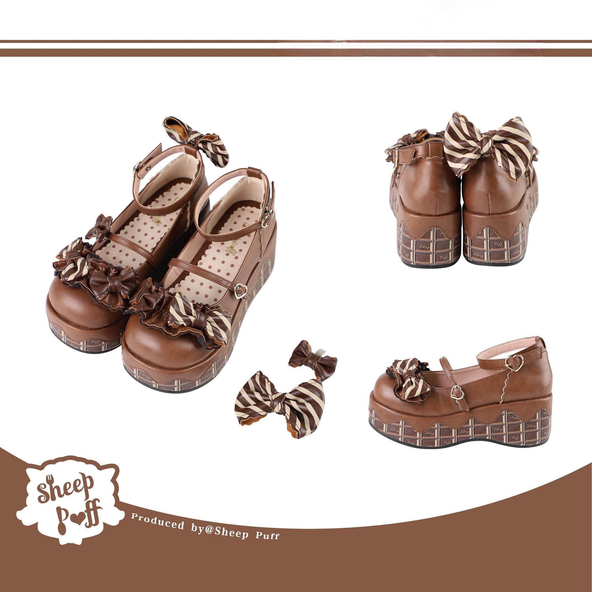 Sheep Puff~Chocolate Sponge Cake~Sweet Lolita Thick-Sole Shoes with Printed Platform (35 36 37 38 39 40) 42507:742898