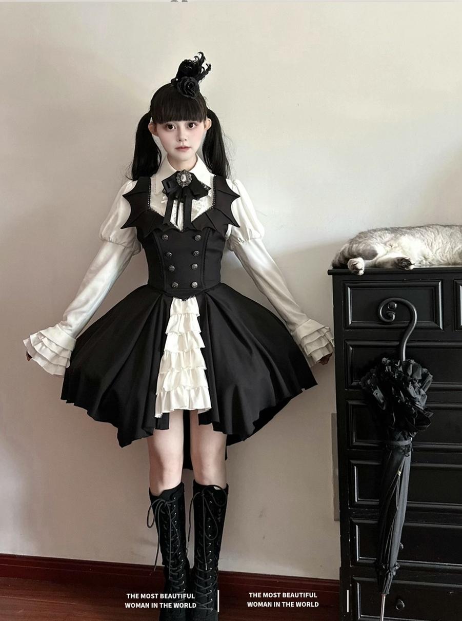 Bat Guardian - Halloween Gothic Lolita JSK Dress Set, Bat Wing Collar 46028:872910