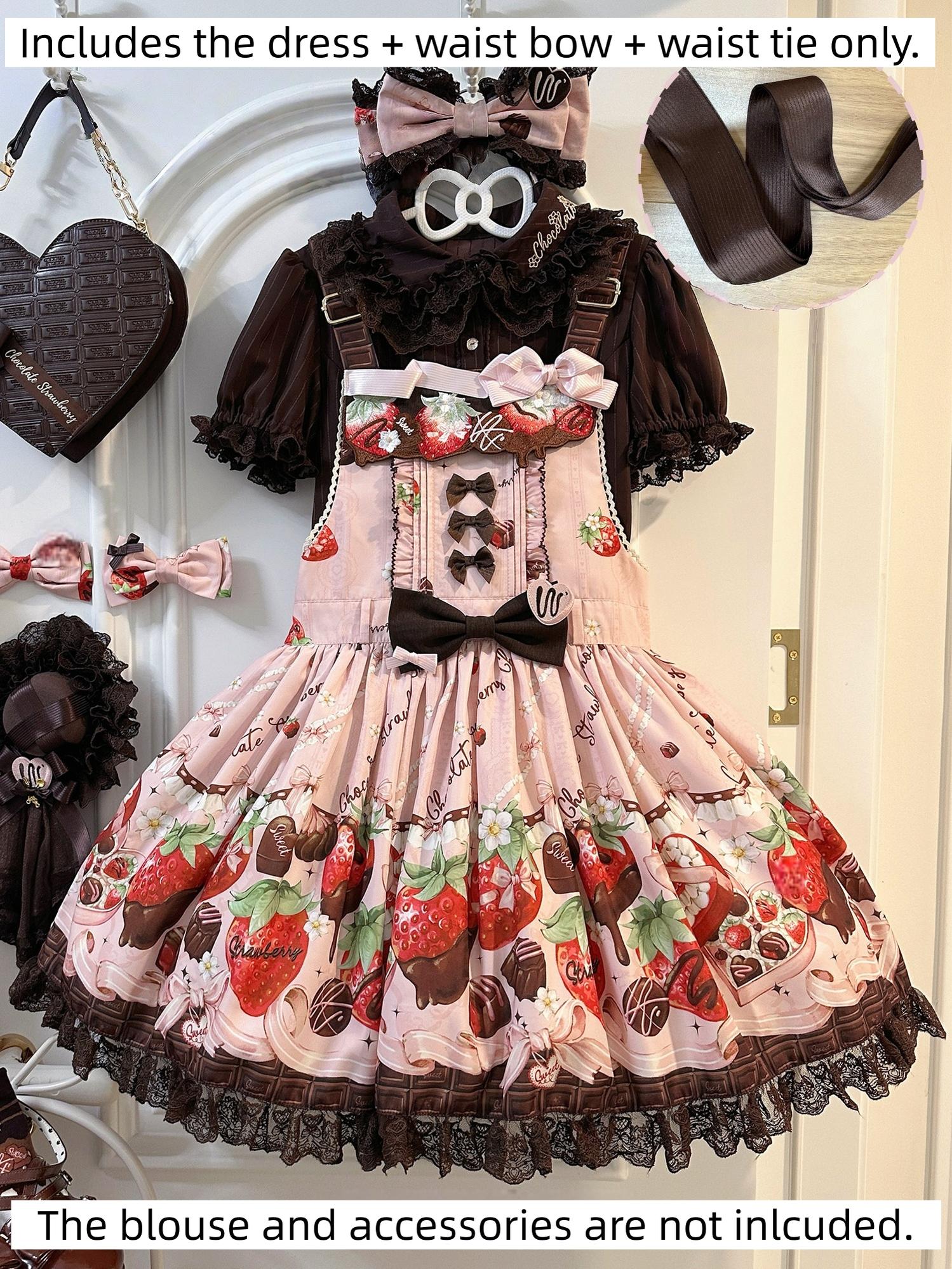 Strawberry Chocolate Lovers - Kawaii Lolita Embroidered Printed Dress Pink - Salopette Only S