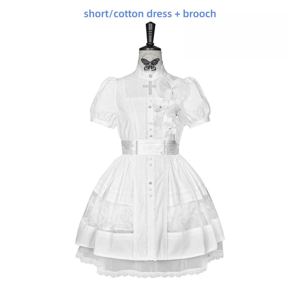 Ghost Orchid - Gothic Lolita OP Dress, Embroidered Cross (White / L M S XL XS) 45137:835651