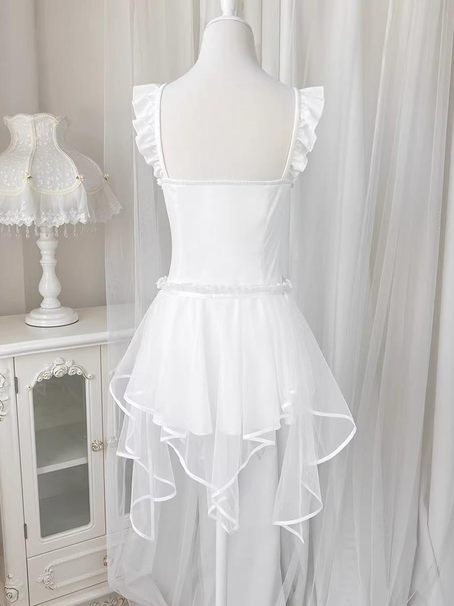 Your Princess - White Lolita Inspired Swimsuit with Pearls and Tulle Overlay