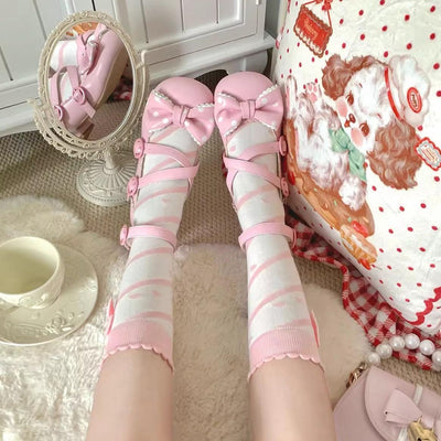 Sheep Puff~Swirly Pop~Sweet Lolita Shoes Polka Dot Lolita Mid Heels Shoes   