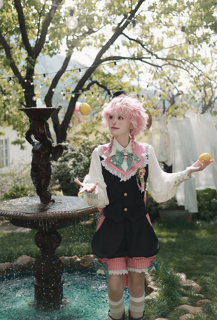 CastleToo - Candy Shop - Ouji Lolita Vest Outfit With Patchwork Design/Bow Details