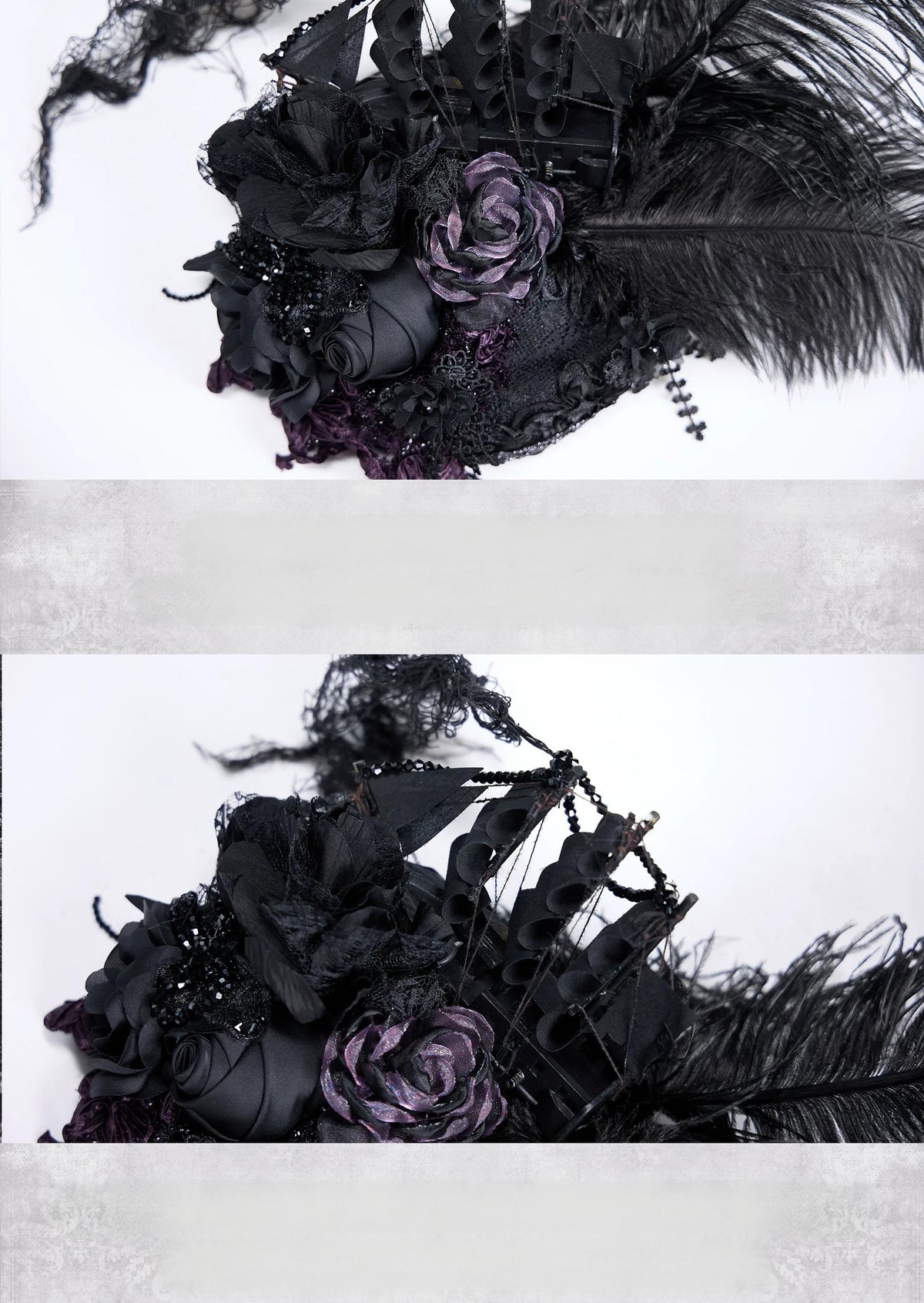Undead's Gift - Halloween Gothic Lolita Sailboat Top Hat, Feather & Lace 46022:872808