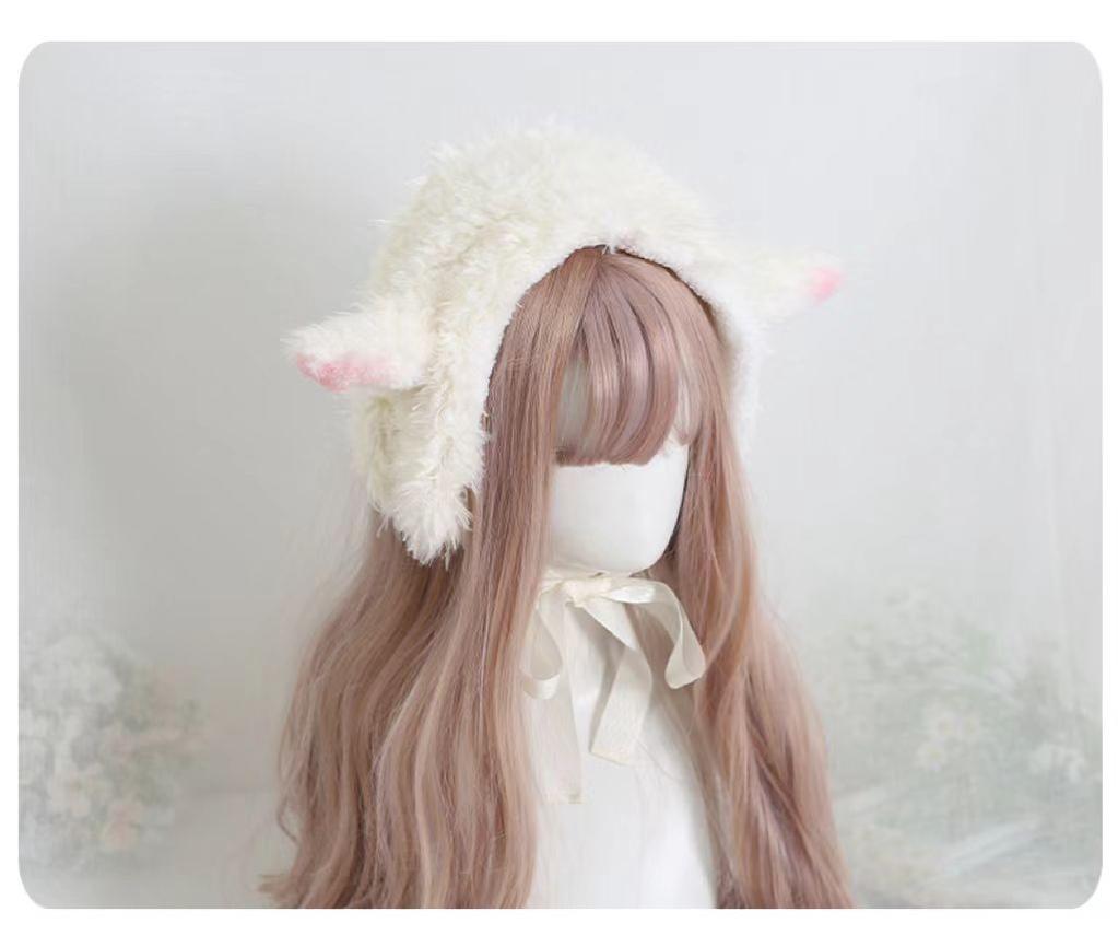 Xiaogui - Kawaii Lolita Earflap Hat Winter Lolita Earflap Hat Sheep Ear M (56-58cm) Pink Ear Tip Sheep Earflap Hat