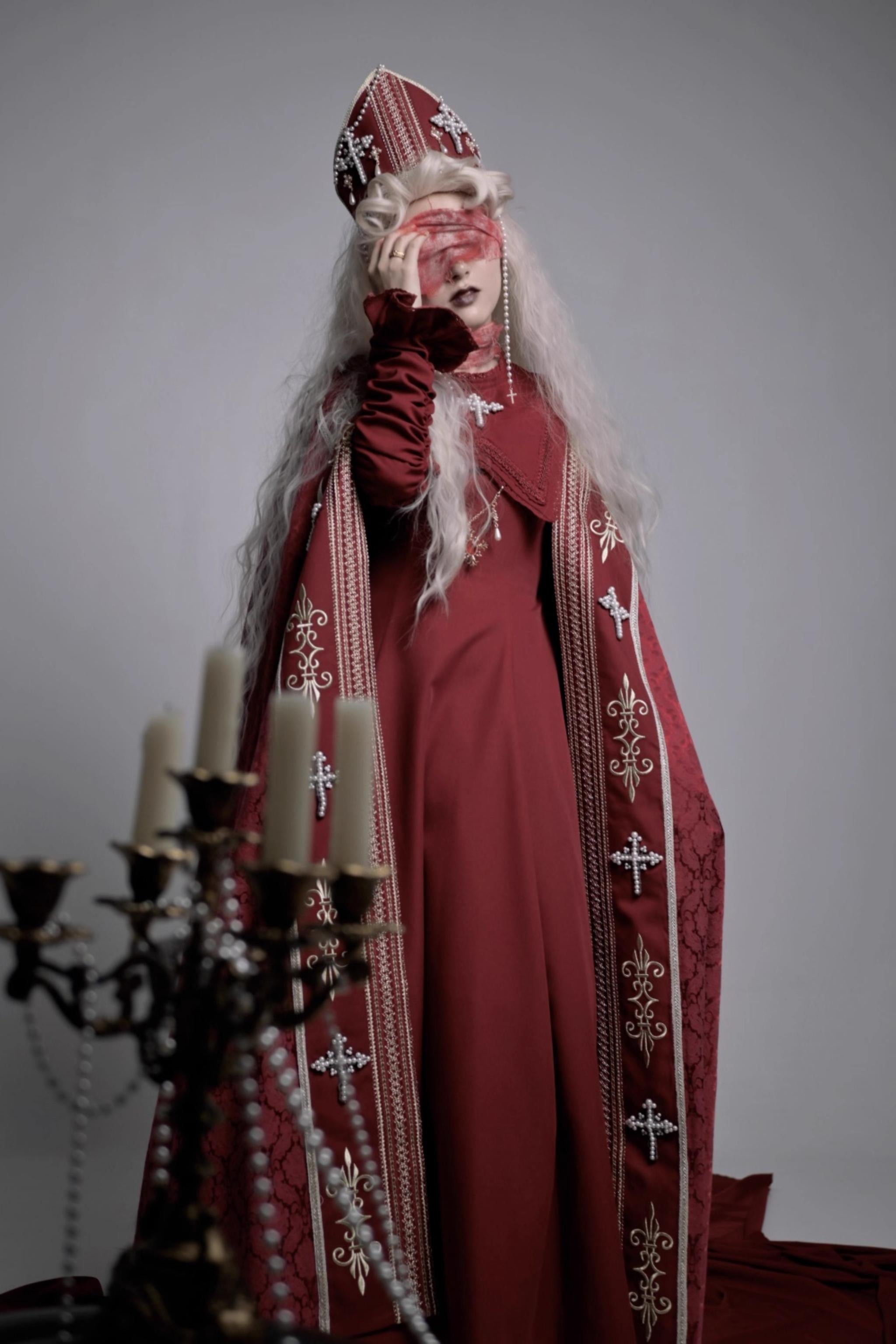 LeMiroir - Moonlit Prayer - Long Nun Lolita Bishop Cape, Cross Details
