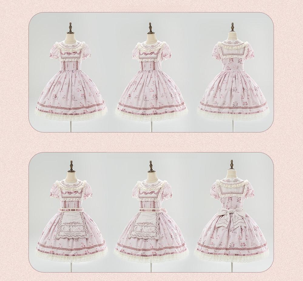 Rose Catalogue - Printed Sweet Lolita OP Dress, Embroidered Apron