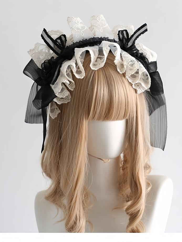 Xiaogui - Maid Lolita Hairband Doll Lolita Cuffs and Top Hat Headband with Teeth Only