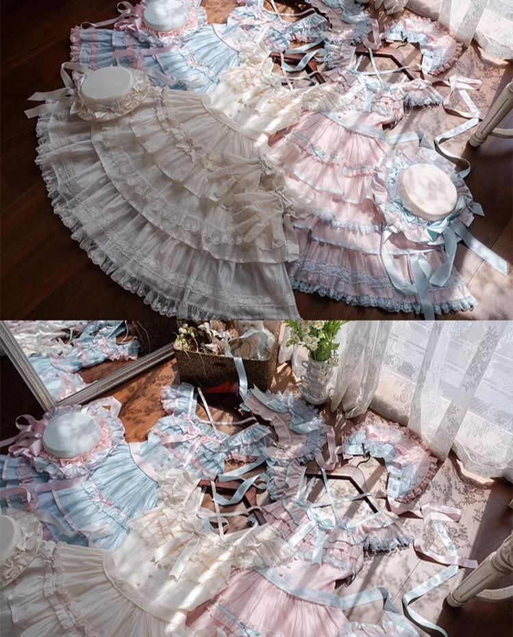 The Seventh Doll - Summer Evening Banquet - Sweet Lolita JSK with Tiered Ruffle Design and Hat 42722:750952