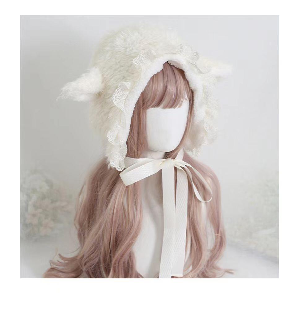 Xiaogui - Kawaii Lolita Earflap Hat Winter Lolita Earflap Hat Sheep Ear M (56-58cm) Sheep Ear Lei Feng Cap