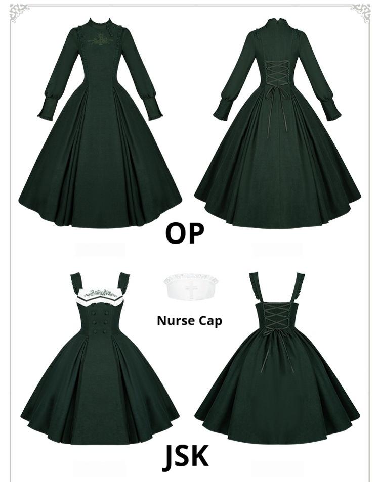 With PUJI - Letter and Poetry · Abyss Clinic - Gothic Lolita Green Dress Set 43929:789735