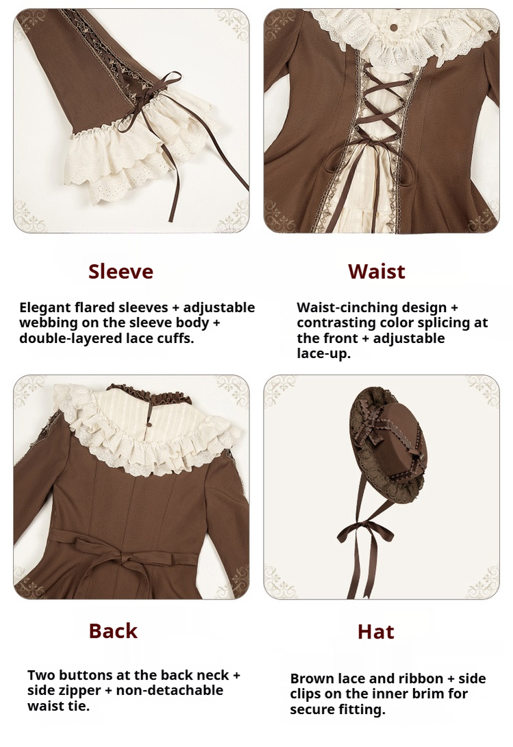 With PUJI - Walnut Box - Classic Lolita OP Dress Suit, Flared Sleeve 43834:786837