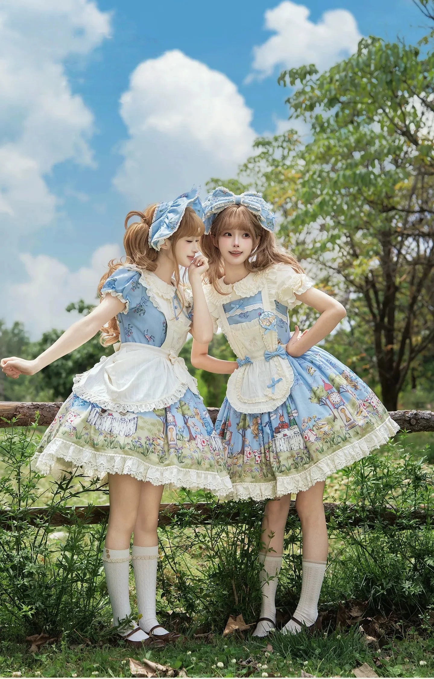 Alice - Sweet Lolita Cotton Lining Dress, Bunny & Clock Print