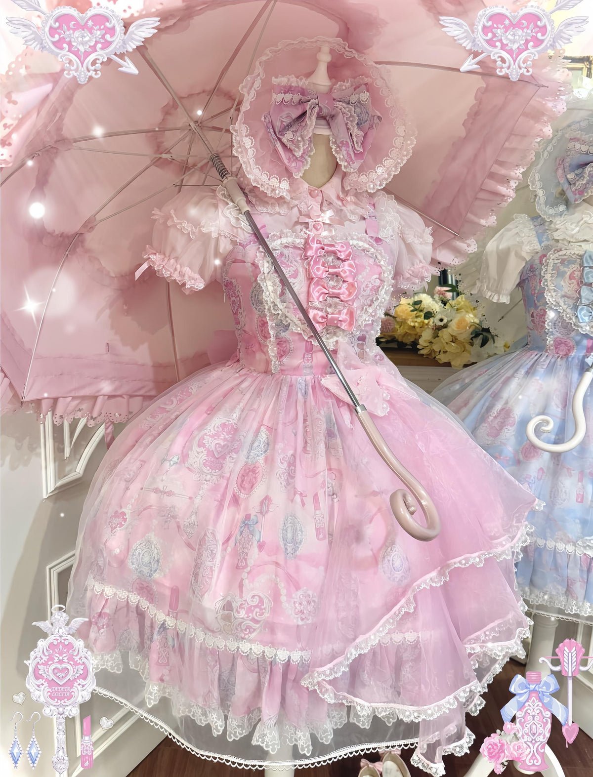 Cotton Lining Old School Lolita JSK Dress, Cosmetic Print 45924:868563