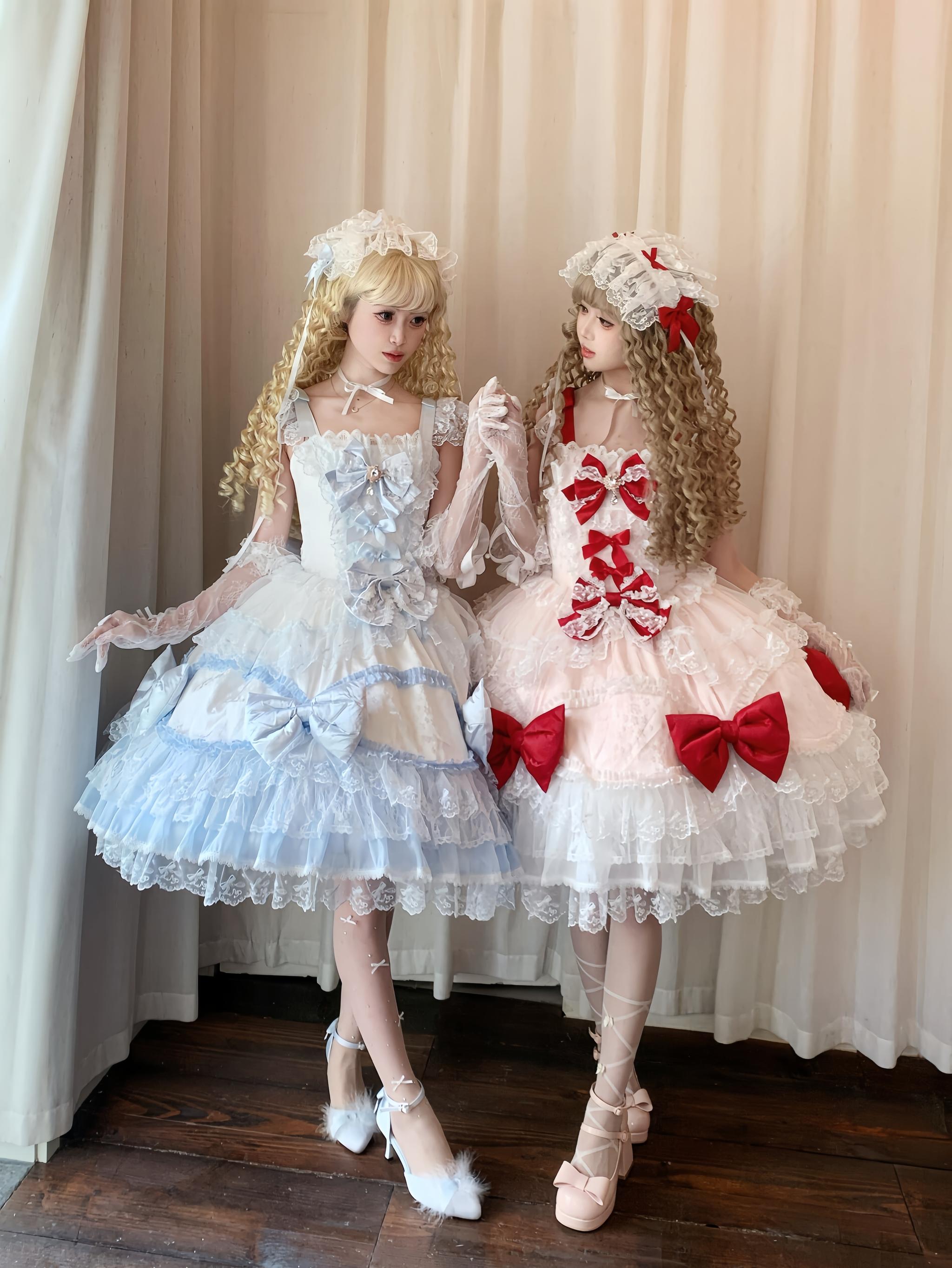 Floral Dream Isle - Sweet Lolita Doll-like JSK Dress, Bows & Lace 44705:821078