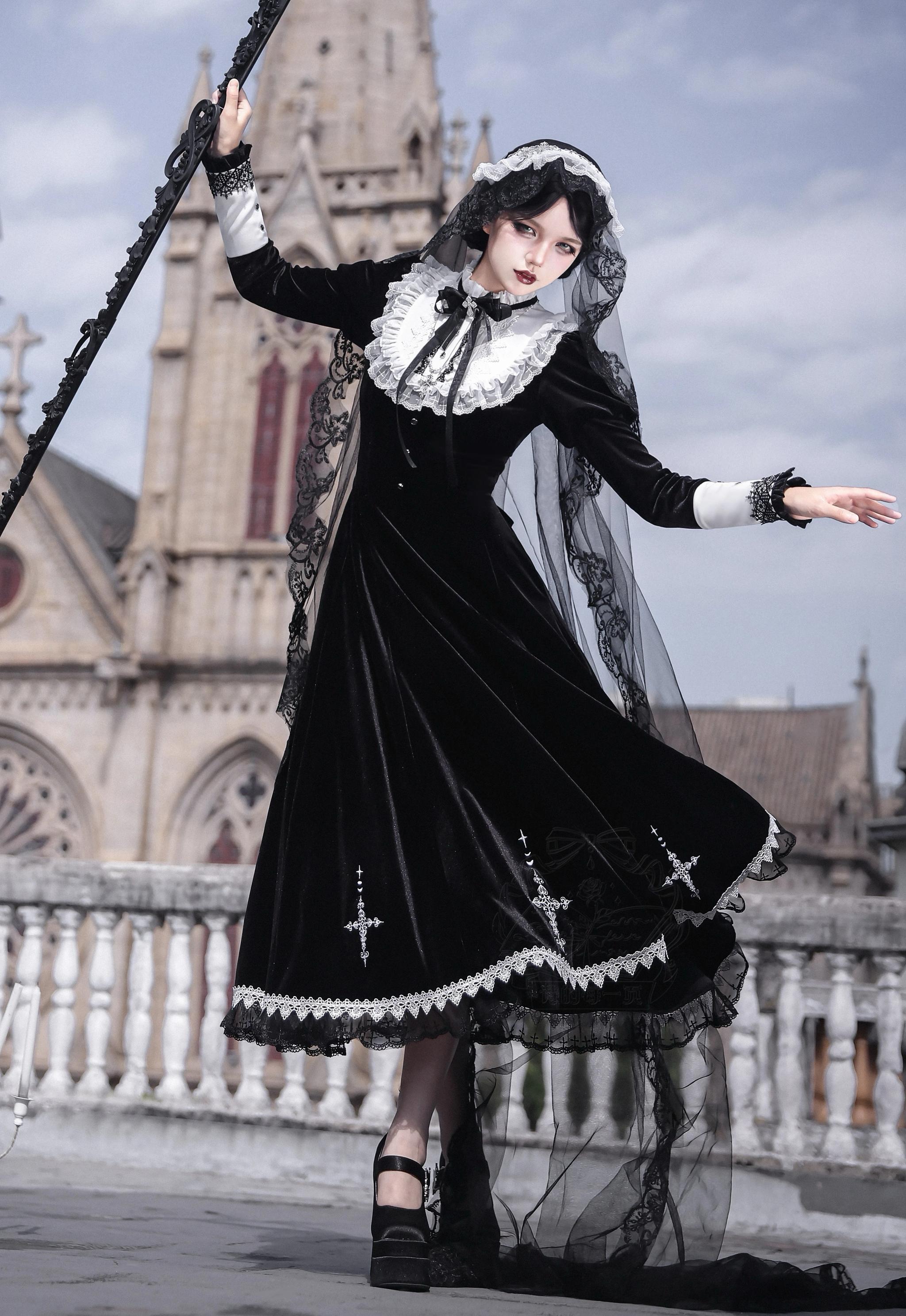 Cross Craft - Ten-Panel Cut Gothic Lolita OP, Embroidered Crosses 44402:806594