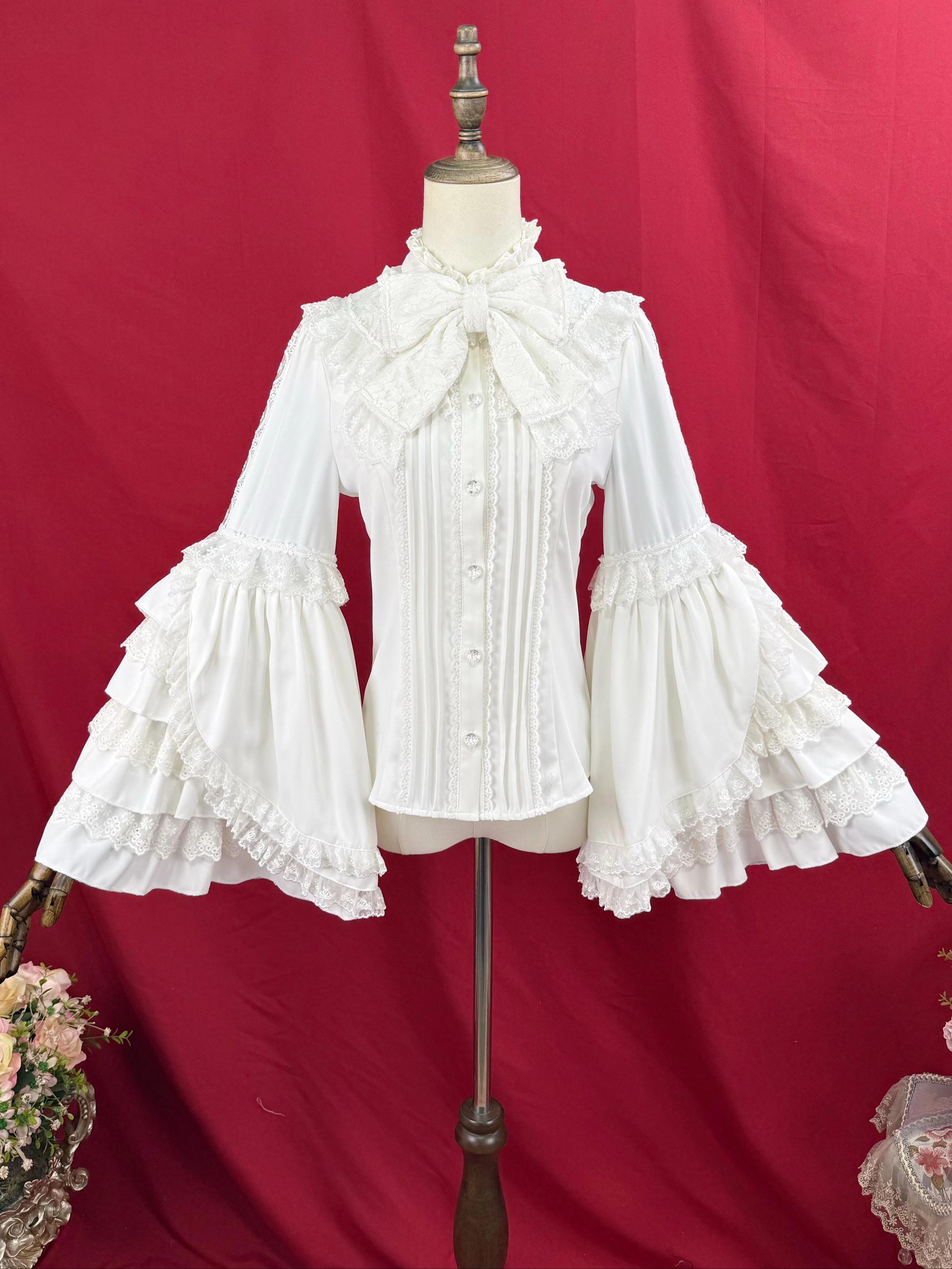 Hime Sleeved Classic Lolita Shirt, Detachable Bow 44361:805952