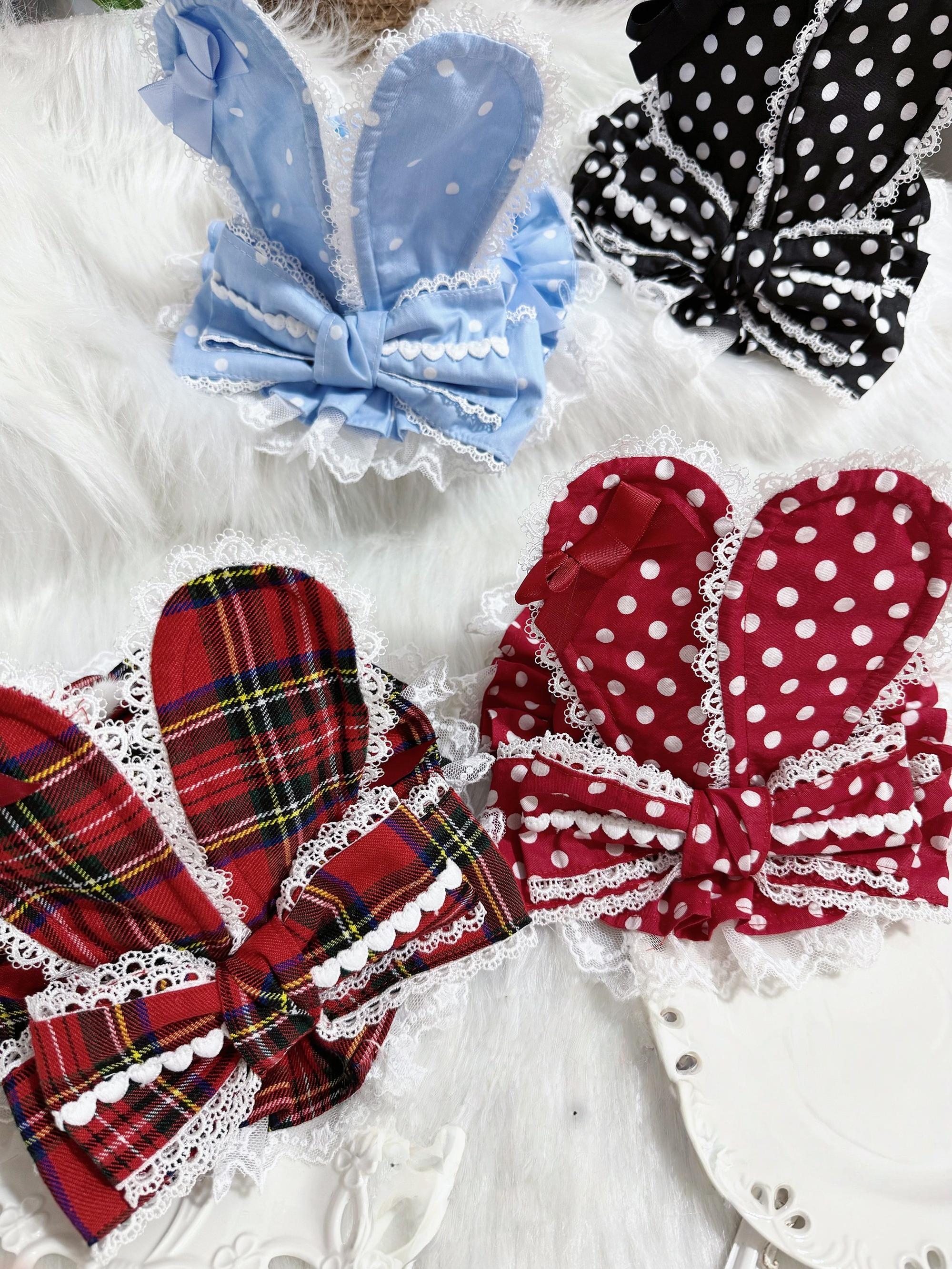 Kawaii Lolita Bunny Ear Hat, Plaid & Polka Dot Styles