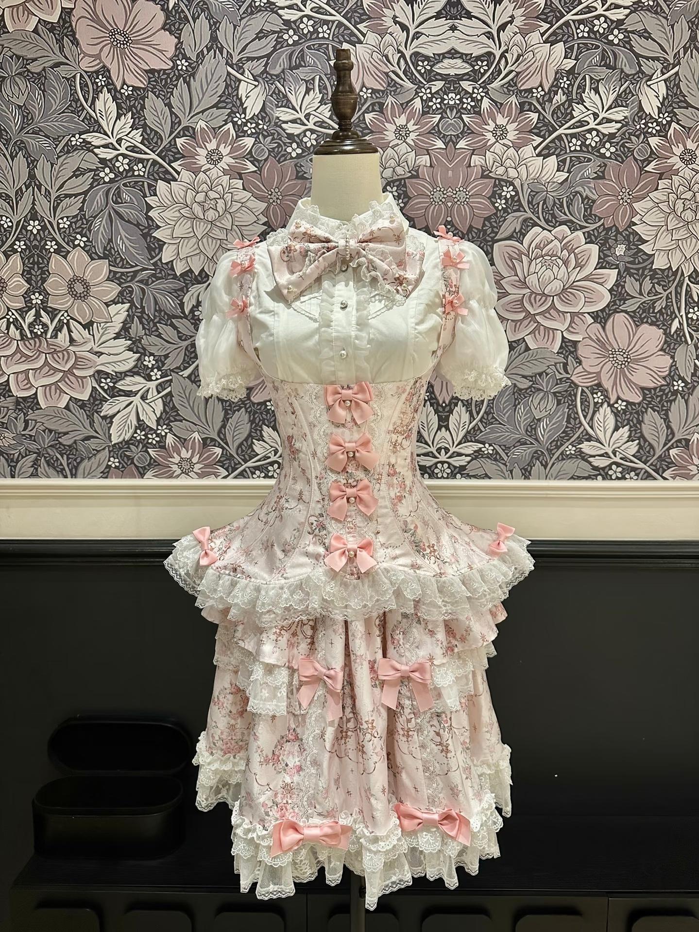 Mengfuzi - FLower in the Mirror - Old-School Lolita Bodice & SK Set, Short-Sleeved OP 44280:802285