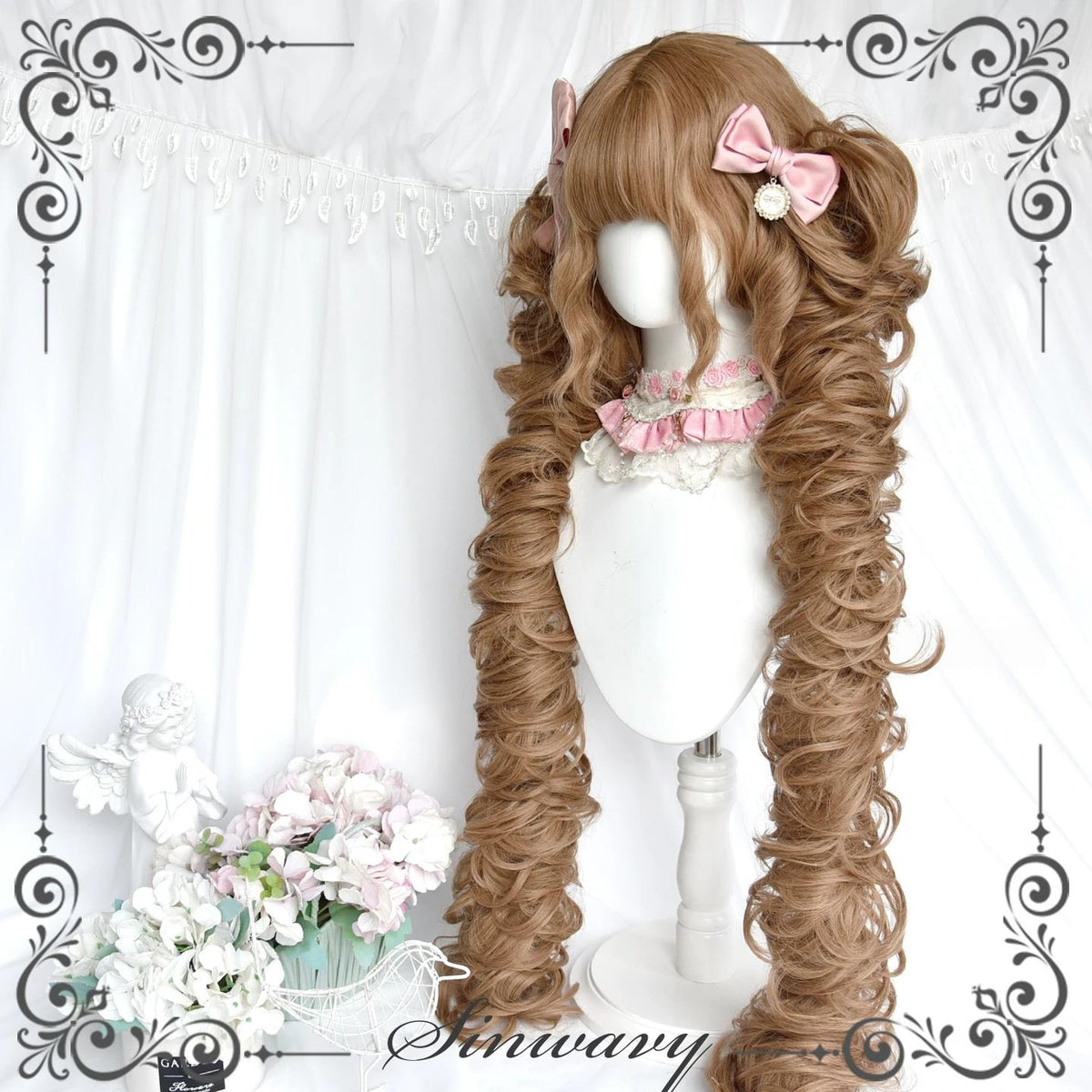 Flaxen Golden Brown Elegant Lolita Wig, Detachable Ponytails 46087:874324