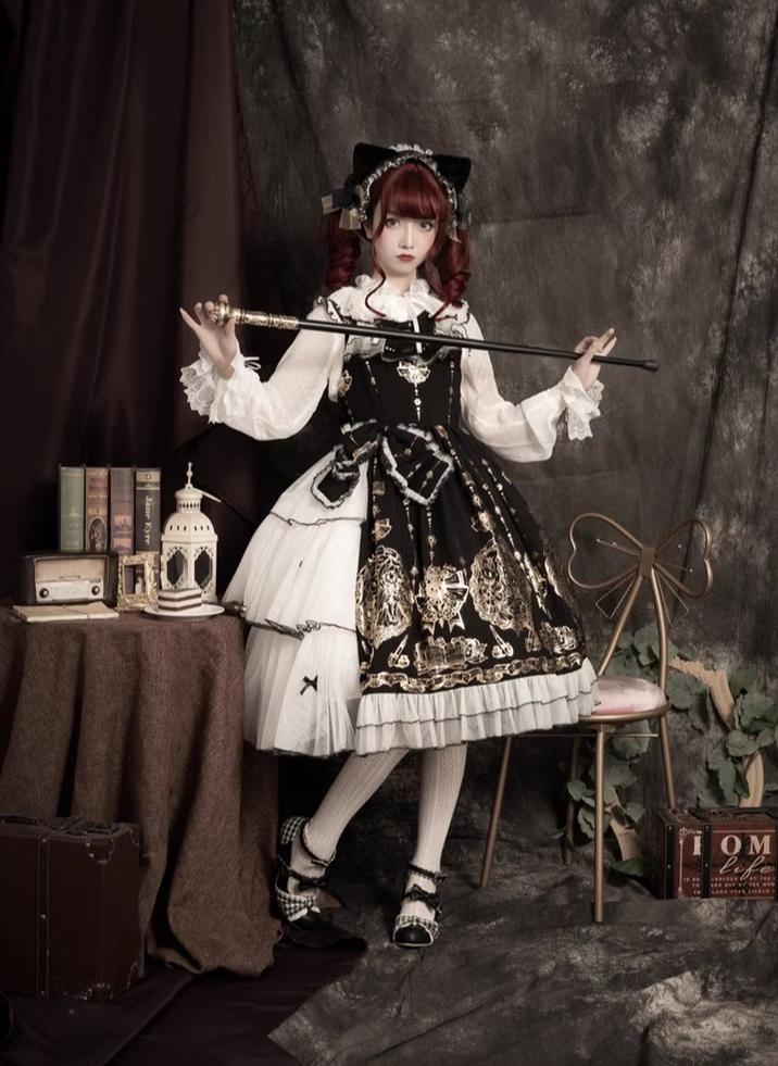 Ilovexiaolu - Foil-Stamped Fairytale Town - Animal Print Gothic Lolita Dress