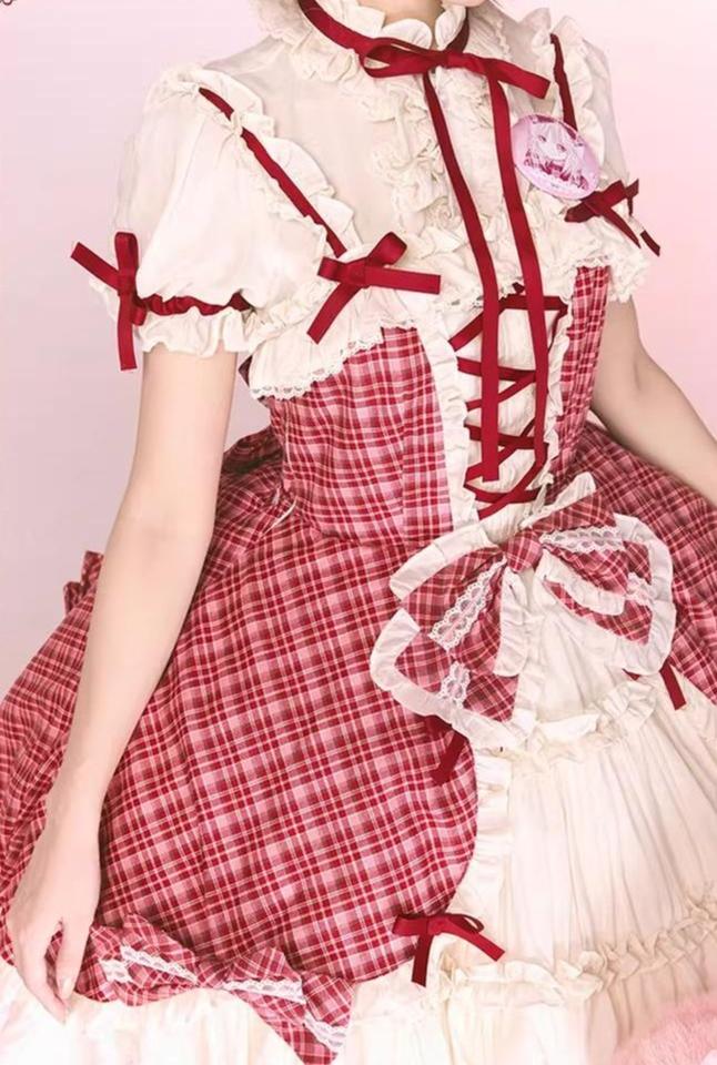 Confession Balloon - Red Plaid Cake Skirt - IP Collab Lolita Plaid JSK Dress 43996:792203