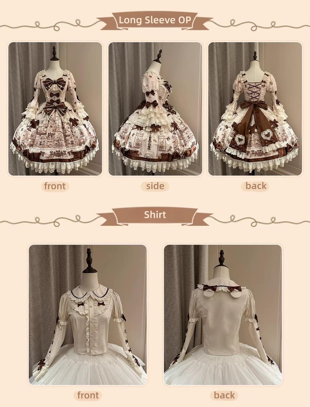 Little Bear Workshop - Primted Sweet Lolita Dress, Long Sleeved Blouse 44573:813805