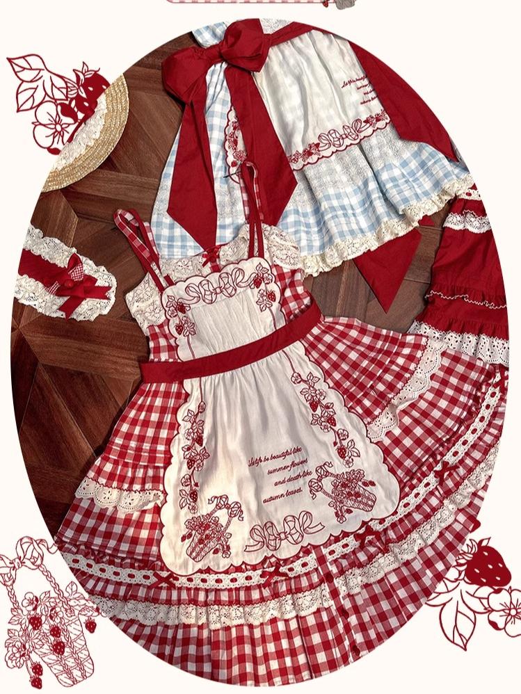 Flower and Pearl Box - Strawberry Basket - Country Lolita Dress Plaid Summer Spring Dress 35676:498006