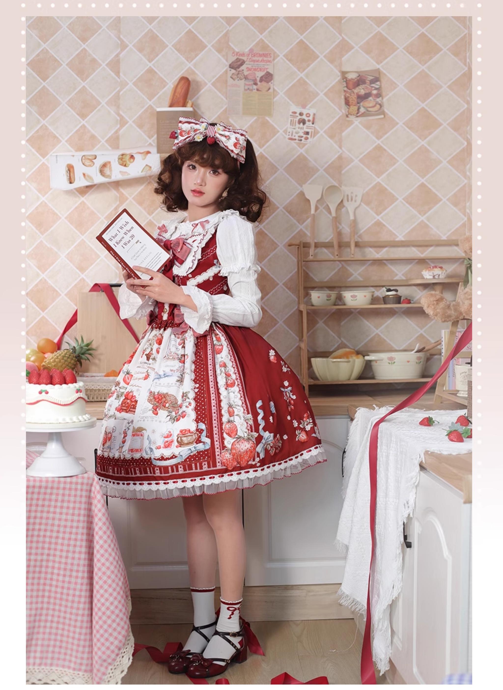 Balladeer - Strawberry Manor - Sweet Lolita JSK Dress, Strawberry Print 43417:798472