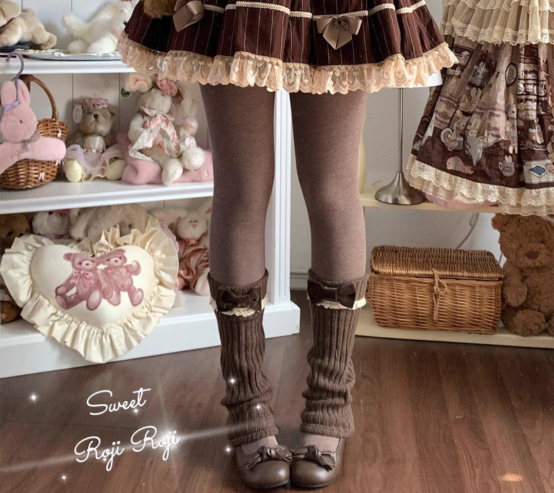 Roji Roji - Flared-Hem Lolita Leg Warmers, Velvet Bows