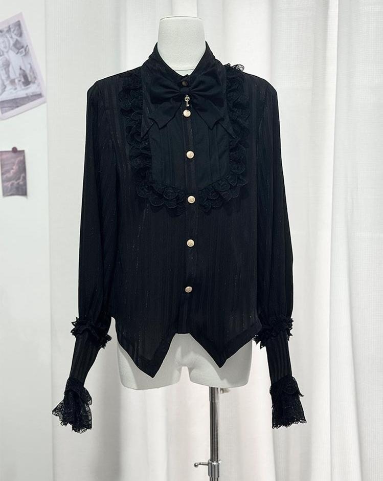 CastleToo - Eternal City - Black Ouji Lolita Pointed Collar Shirt Outfit