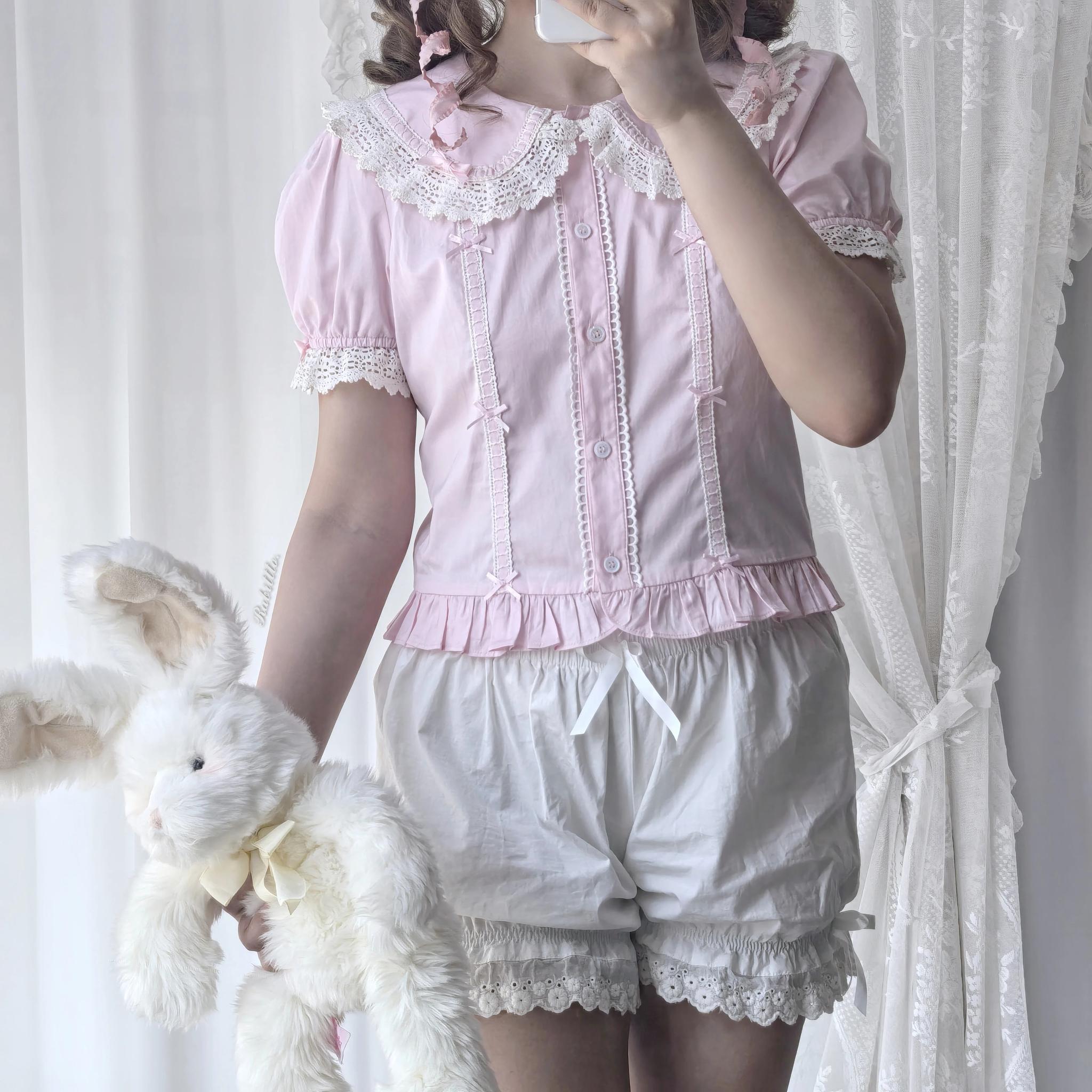 Yarn-Woven Doll Clothing - Old School Lolita Cotton JSK, Peter Pan Collar Blouse