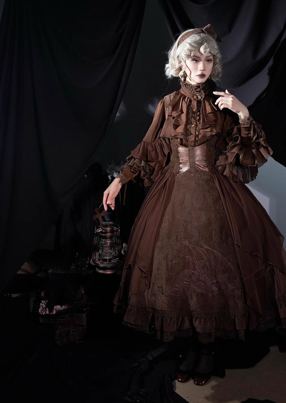 ZJstory~Dragon Bone Cemetery~Gothic Lolita JSK Set with Dragon and Snake Skeleton Embroidery 42699:750643