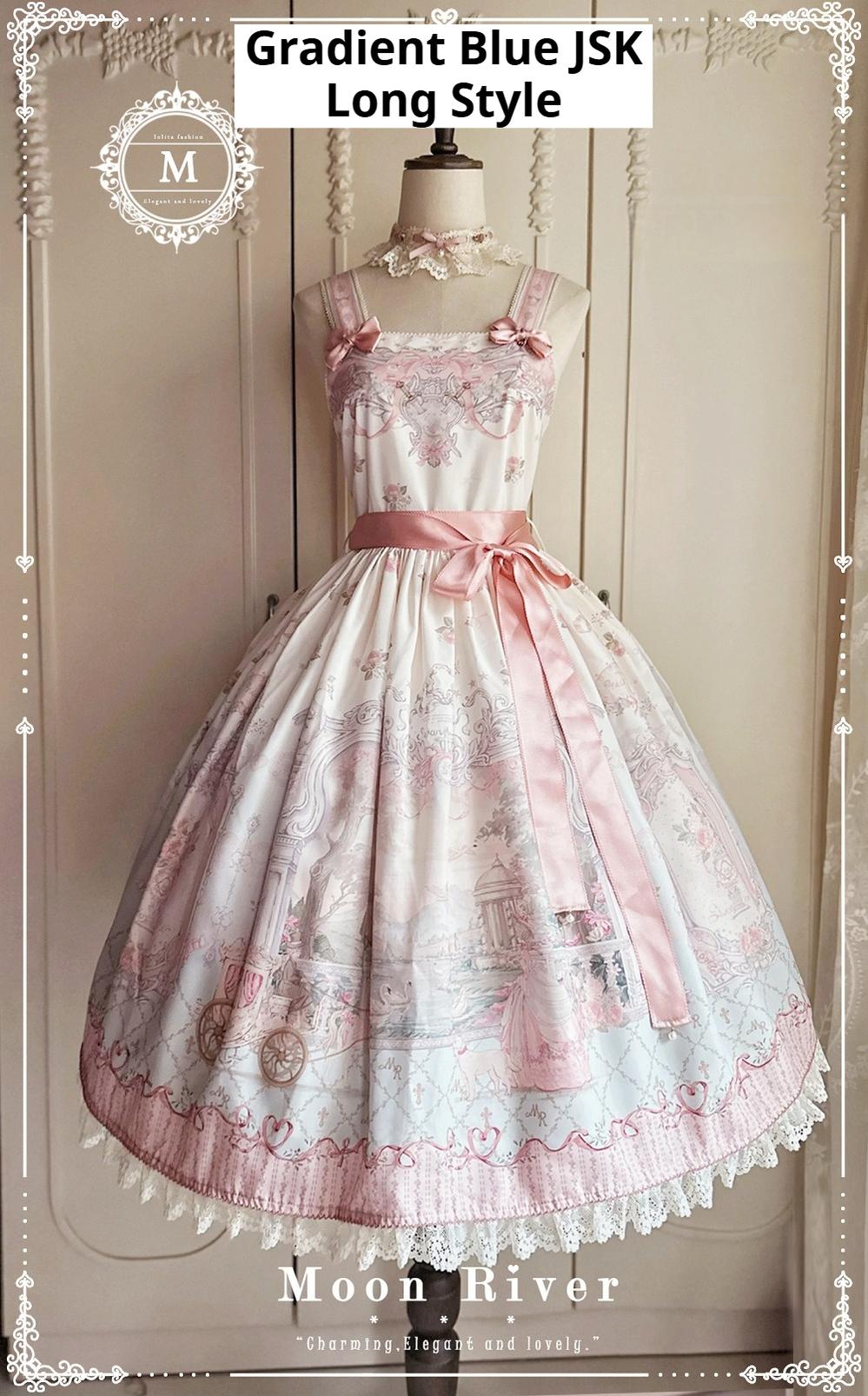 Moon River - Swan Lake Mirror - Pink Sweet Lolita Print JSK Dress (L M S XL XS) 43705:783373