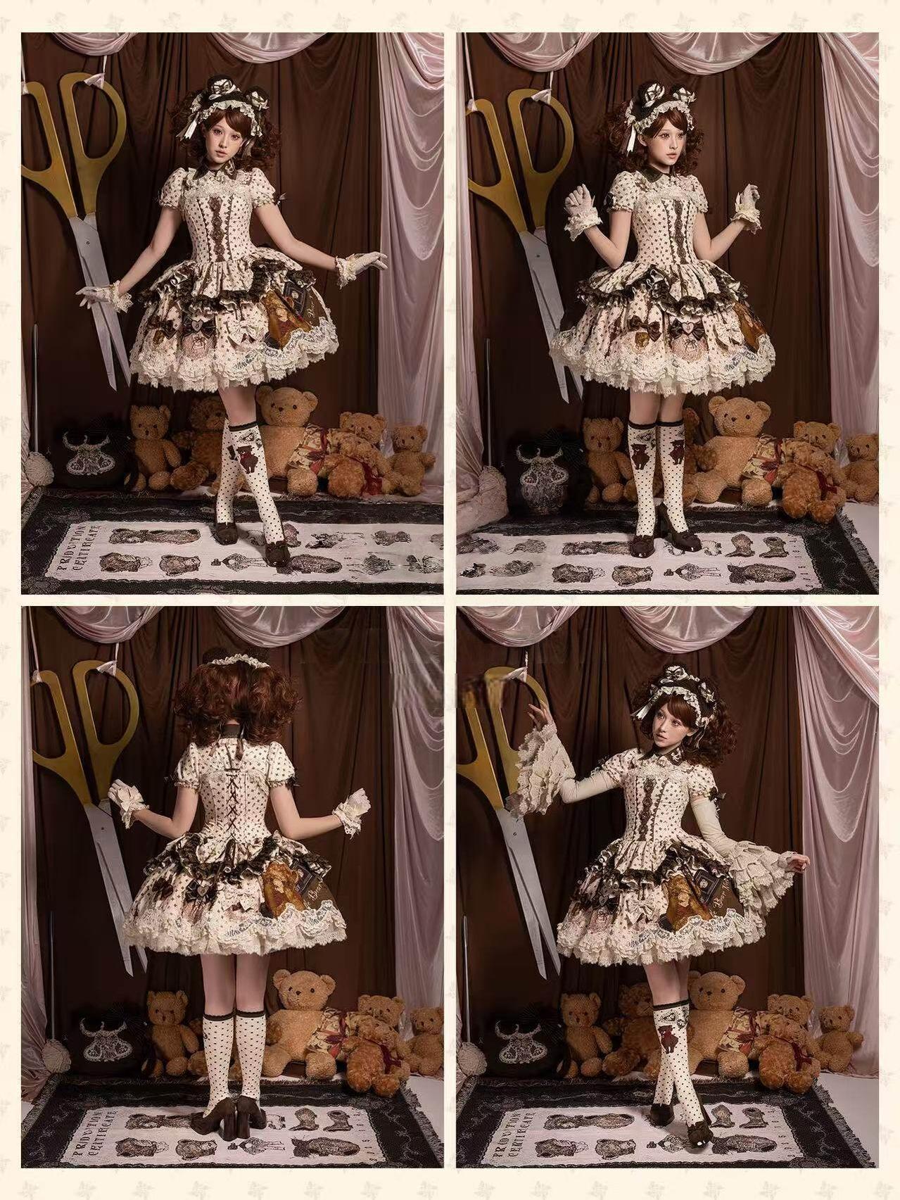 Little Bear Workshop - Cotton Sweet Lolita JSK & OP Dress, Printed Bodice (2XL L M S XL XS) 45205:839821