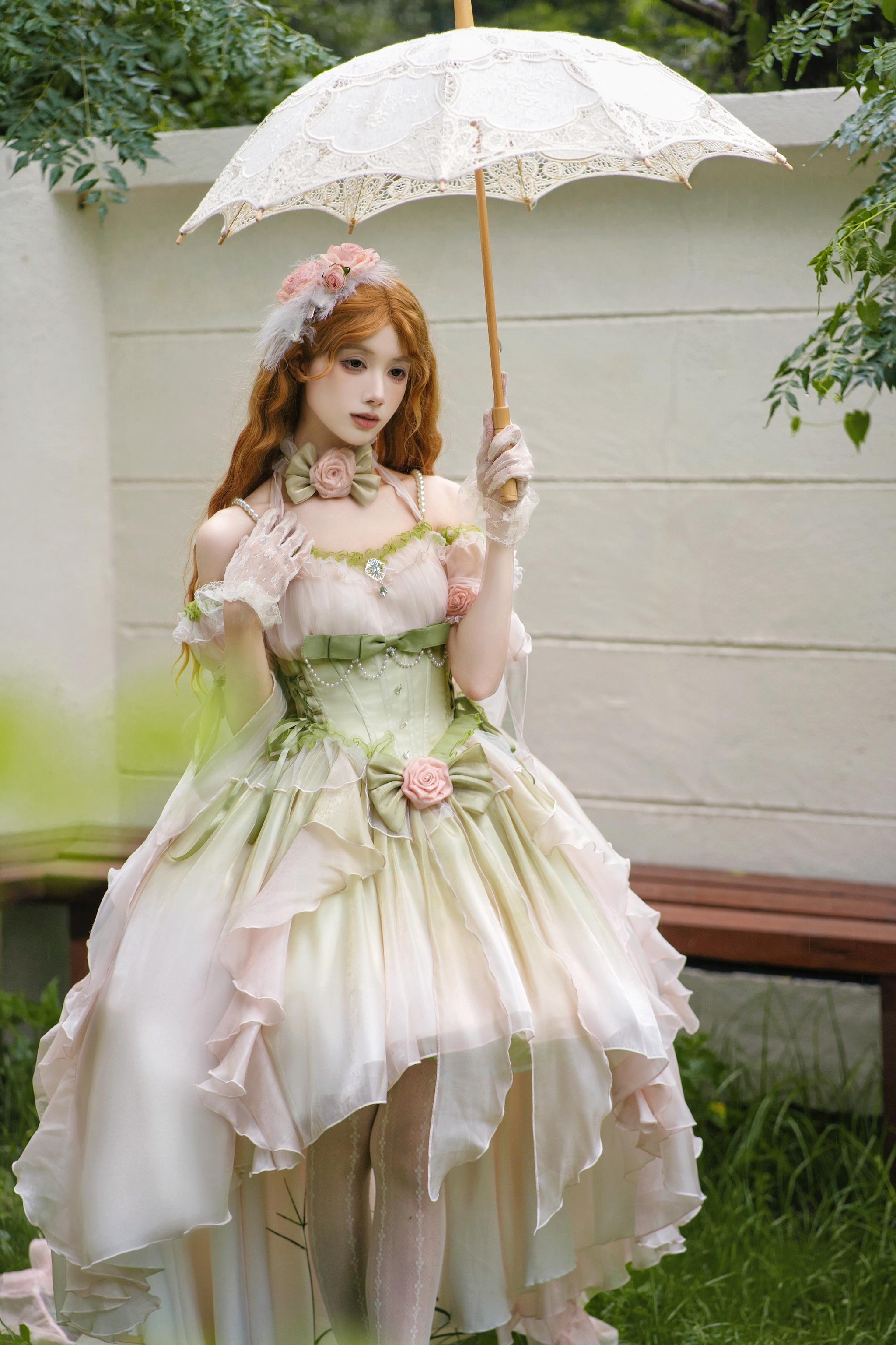 Meowing and fruity - Midsummer Dream - Gradient Color Wedding Lolita JSK Dress Set, Fishbone Waist 44337:803907