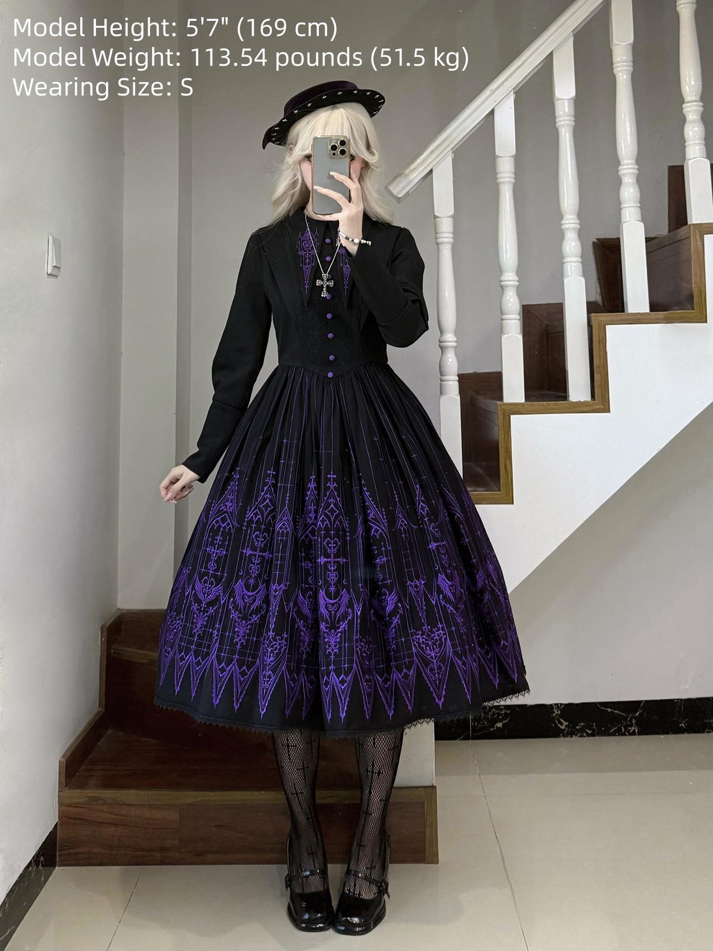 Dream Window - Gothic Lolita Church Embroidery OP Dress, Back Zipper 44510:811354