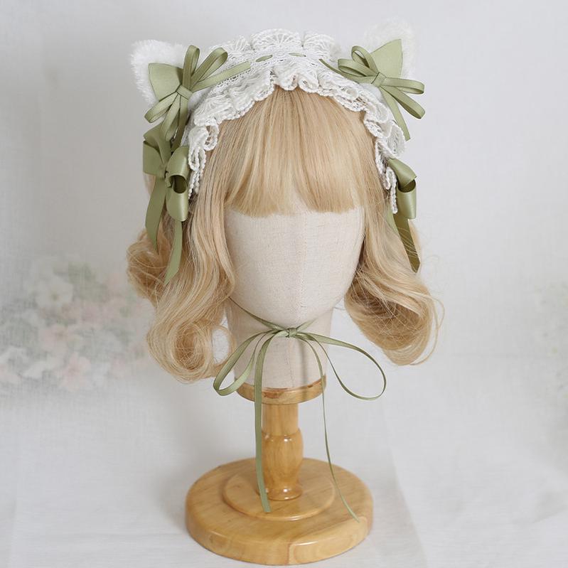 Xiaogui - Sweet Lolita Cat Ear Bow Headband Grass Green Cat Ear Hairband