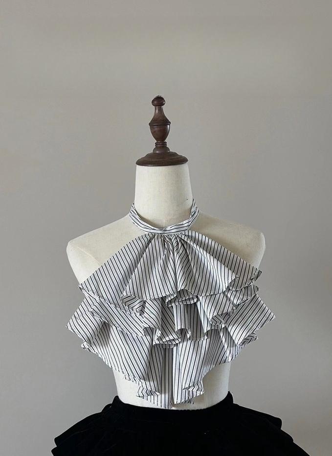 FlowerFairyDaily - Gothic Lolita Striped Shirt With Alternative NeckTie/Jabot 43313:772955