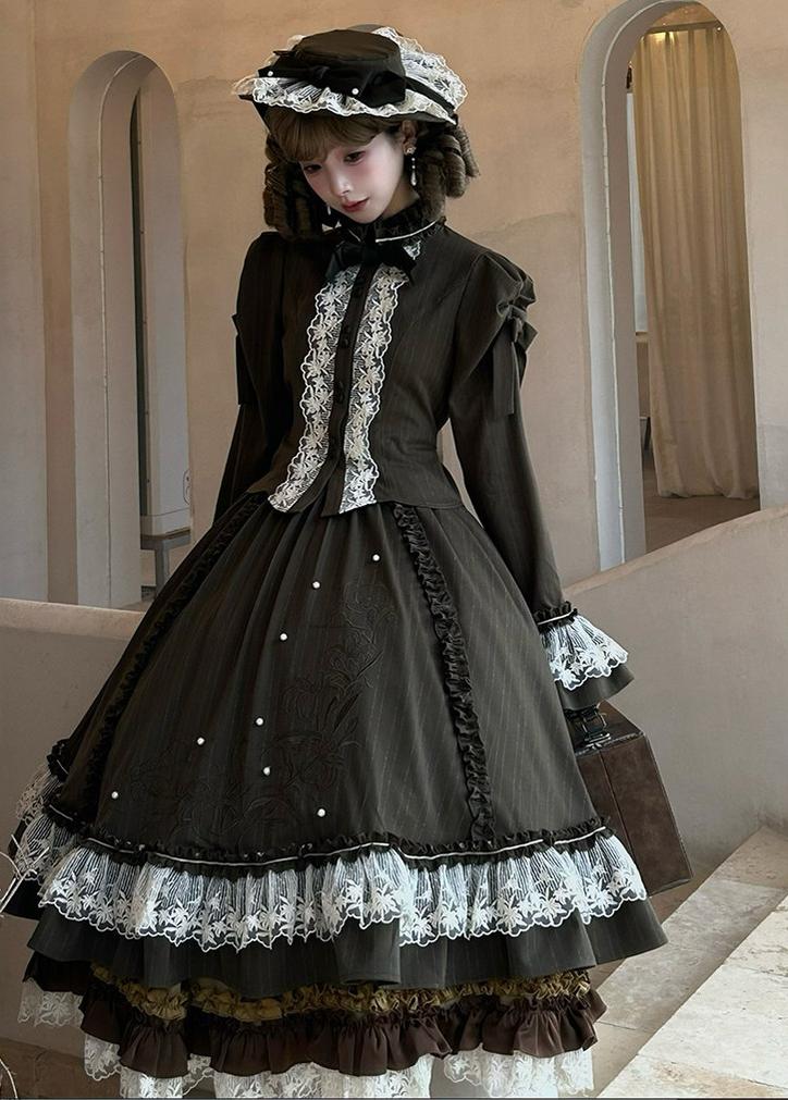 Embroidered Classic Lolita OP Dress, Lace Trim Shirt 45209:840291