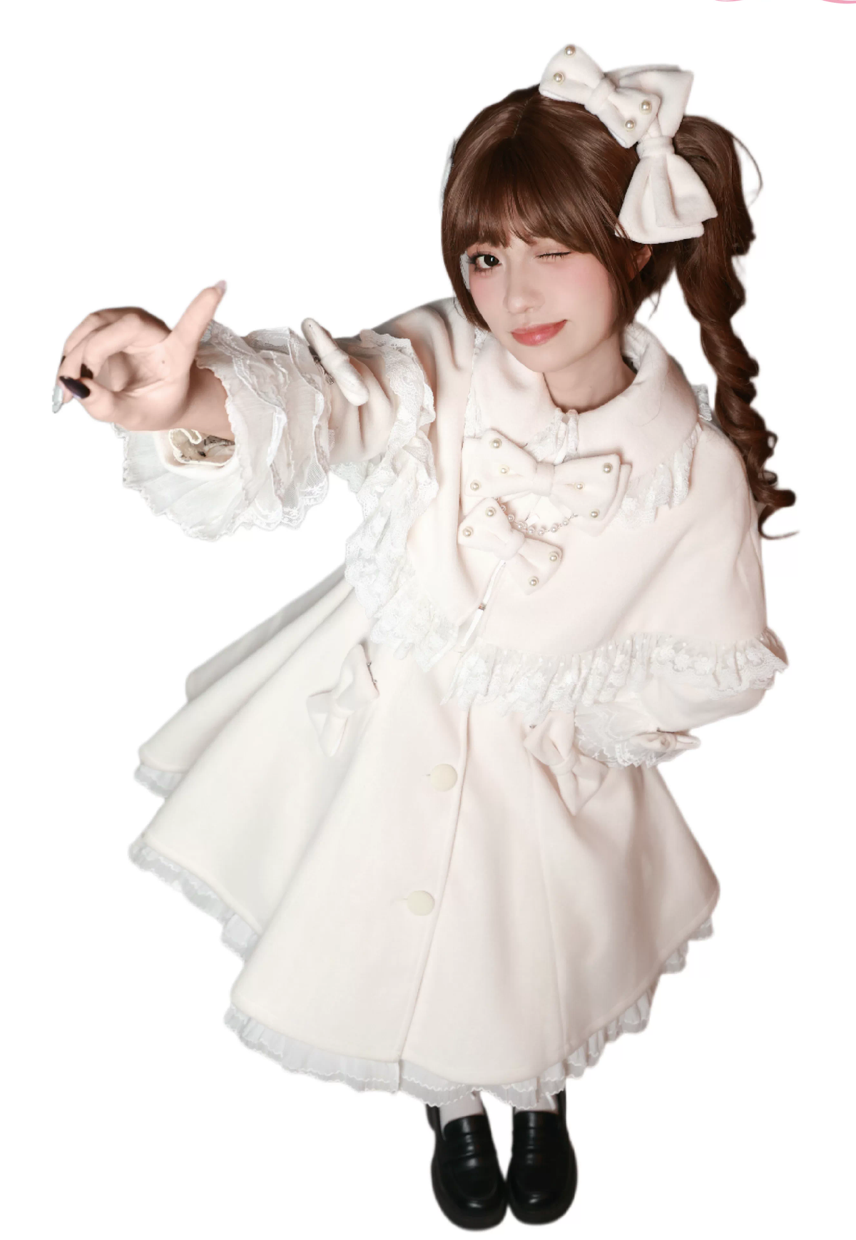 Lace Heart-Knot - Winter Sweet Lolita Lace Cape Coat, A-line Fit