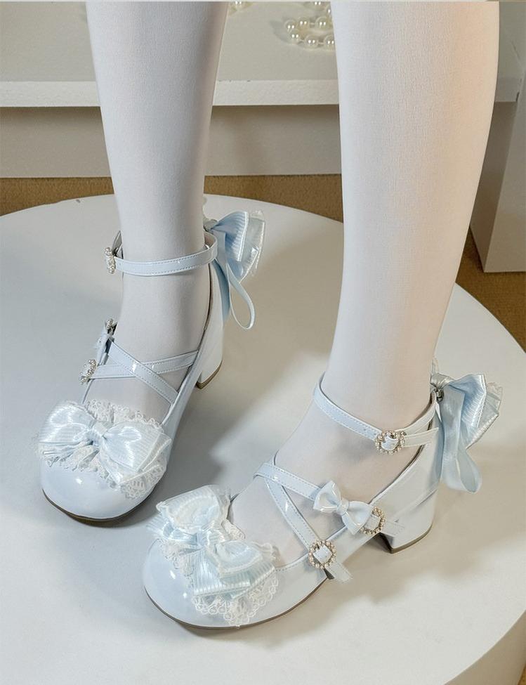 Cloud Satin Dream - Sweet Lolita Shoes, Ribbon Bows & Round Toe