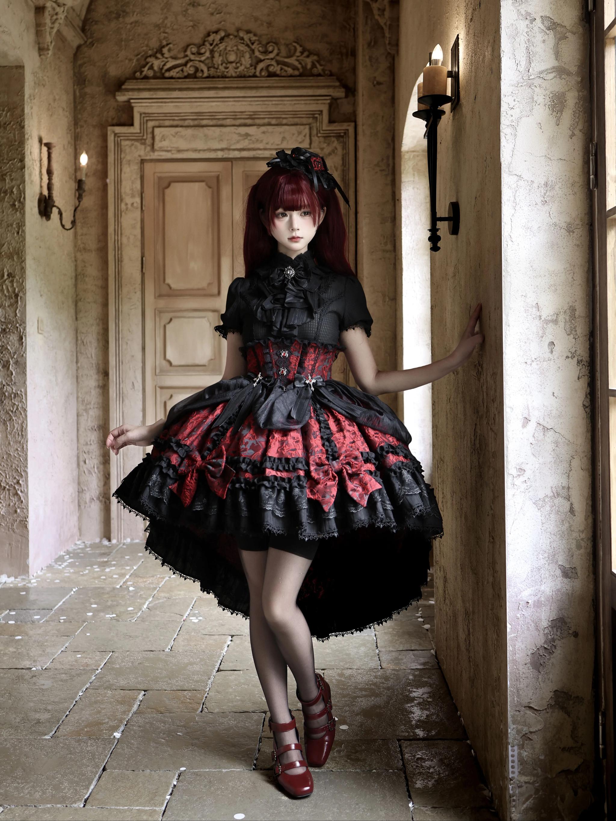 Spider Cross Knot - Gothic Lolita Skirt Set, High-low Hem and Fishbone Waist (L M S) 45733:860144