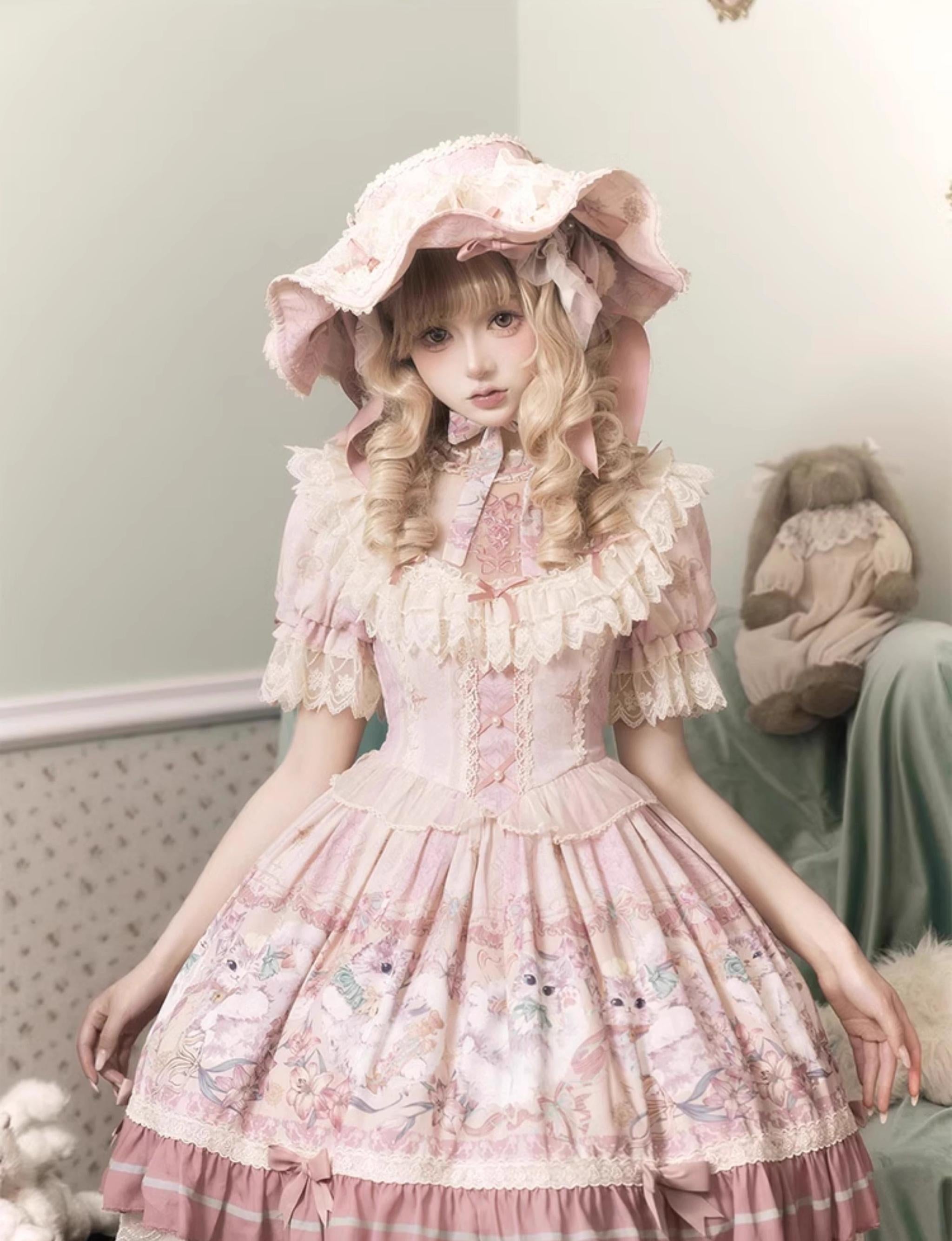 Bolero~Liliana Cat~Sweet Lolita Gorgeous OP Dress with Soft Lace & Organza 42986:760638