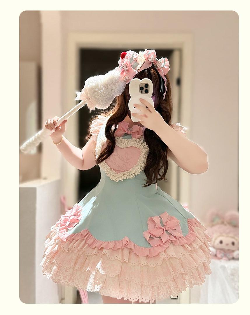 Bafei Honey Words - Sweet Lolita Embroidery JSK Dress, Tiered Hem