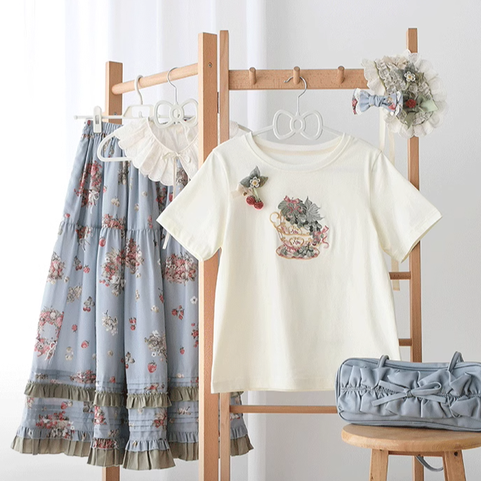 NyaNya - Four Seasons Collection - Sweet Lolita T-shirt Summer Loose Fit Embroidered T-shirt