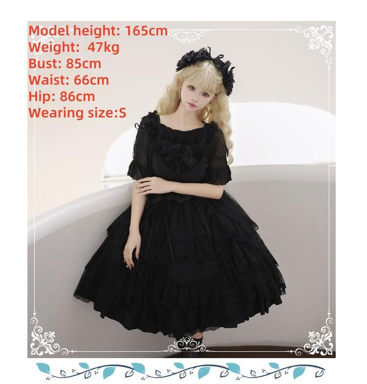 Eieyomi - Iris Love - Elegant Black Lolita JSK Dress, Short Sleeve 44383:806042