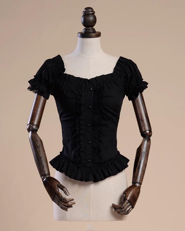 Lace Garden - Elegant Lolita Lace Shirt, Off-Shoulder Black S