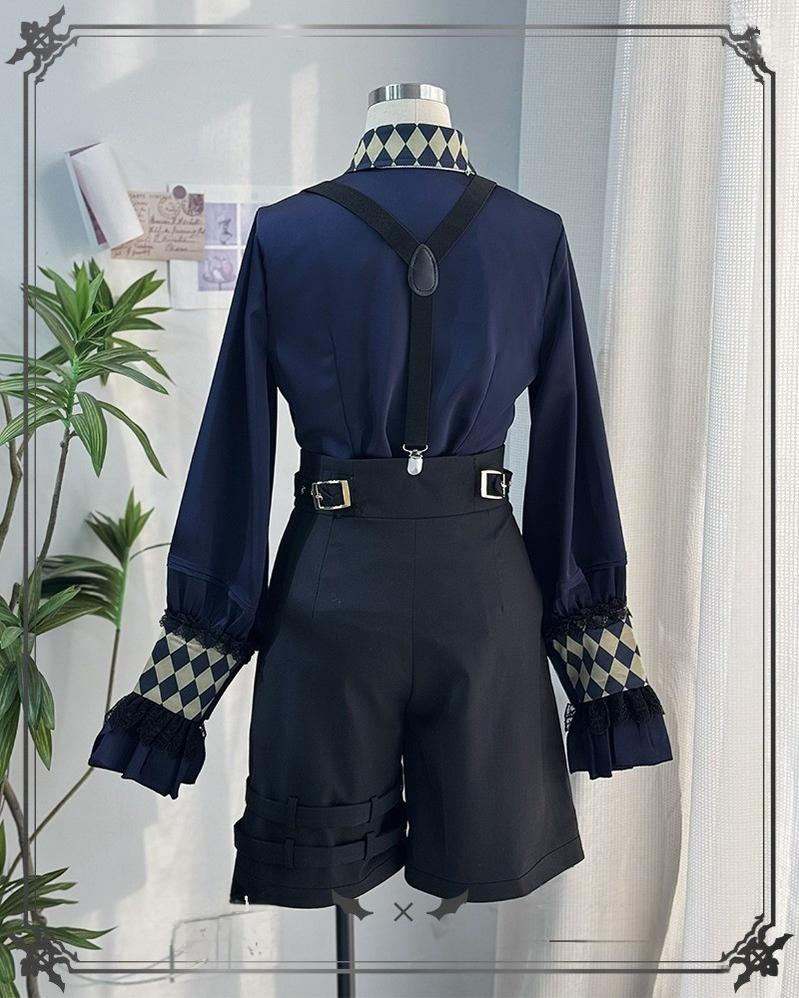 CastleToo - Fantasy Wonderland - Ouji Lolita Checkered Blouse with Suspenders Pants and Cape 42735:751583