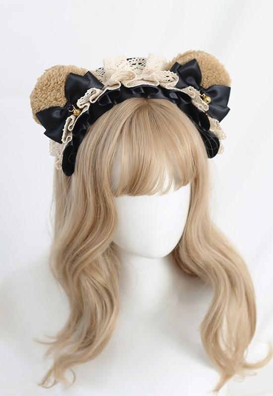 Xiaogui - Sweet Lolita KC With Bear Ear and Removable Bell Brown Bear Ears (Black Bow)